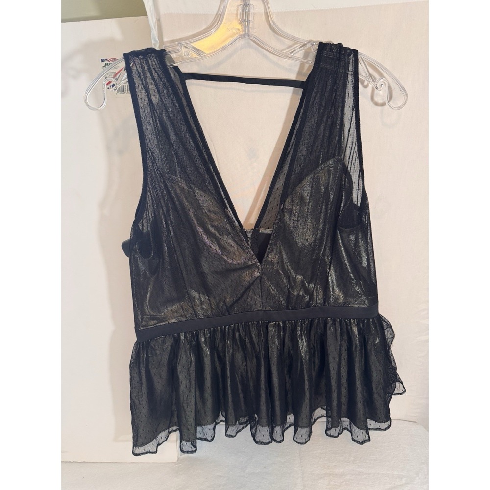 Express Y2K Top Black Glam Goth Metallic Peplum Party Top Women Size 12 Mesh NWT